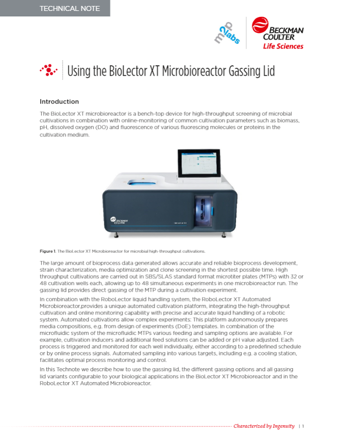 Utilisation du microbioréacteur BioLector XT avec le couvercle de gazage