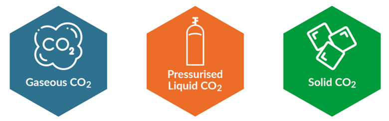 gaseous-pressurised liquid co2-solid co2